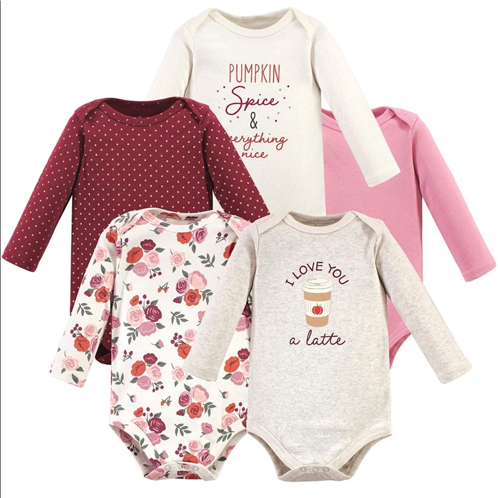 NEW! HUDSON BABY Bodysuits BUNDLE OF Five Cotton Long-Sleeve Onesies Size 9-12M